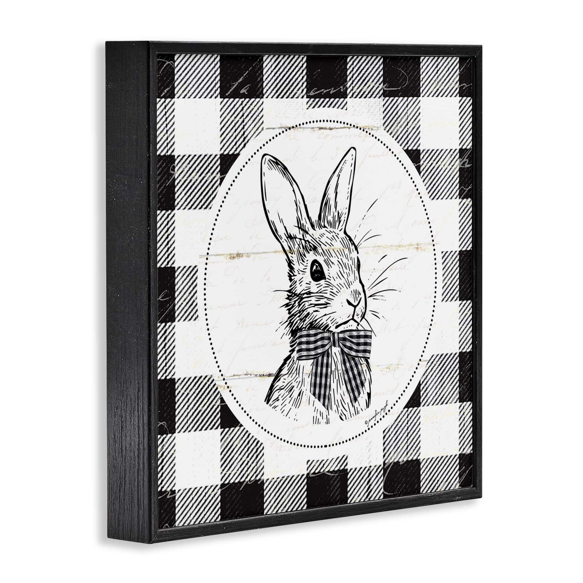 Stupell Industries Detailed Easter Bunny Drawing Spring Plaid Border Framed Giclee Art